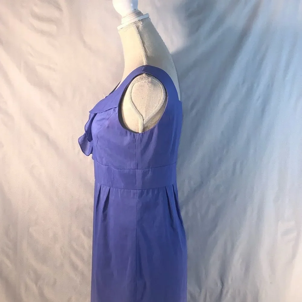 Antonio Melani Linen Light Blue Umbra Sleeveless Ruffled V Neck Sheath Dress 2 👍